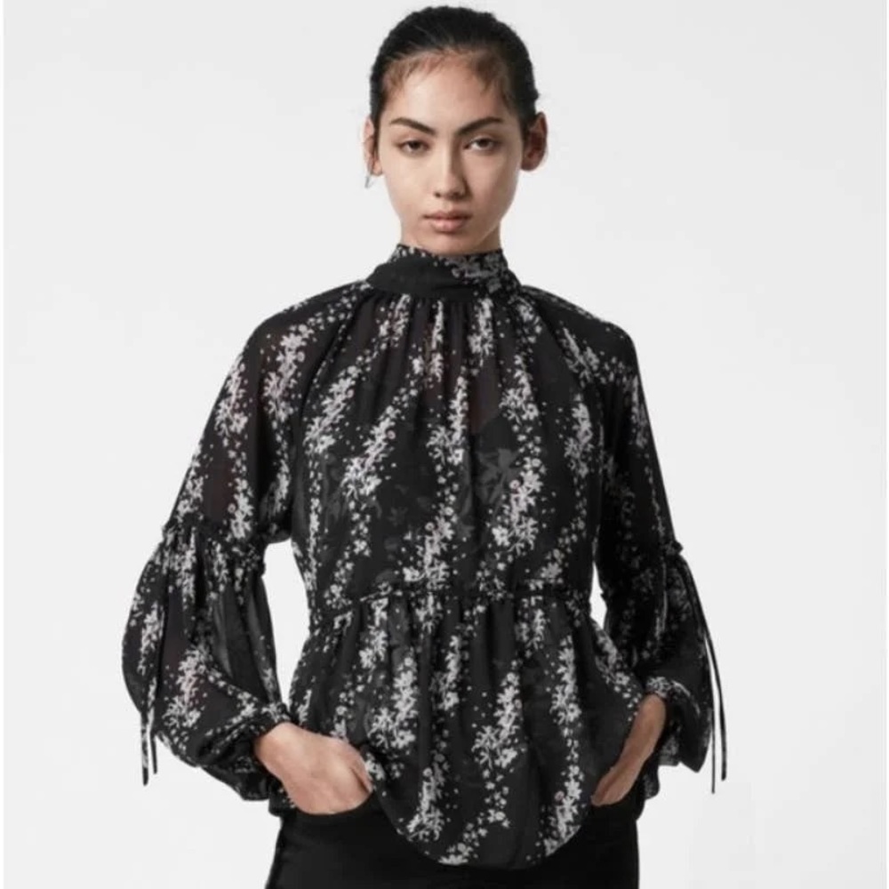 NWOT All Saints Eimar Cultivar Balloon Sleeve Sheer Top